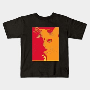 Red and orange retro abstract cat head illustration Kids T-Shirt